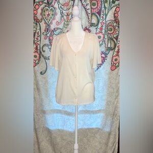 LOFT Cream Button Cardigan Lace Shoulder Detail Fairy Cottagecore Minimalist